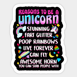 Reasons To Be A Unicorn Sticker